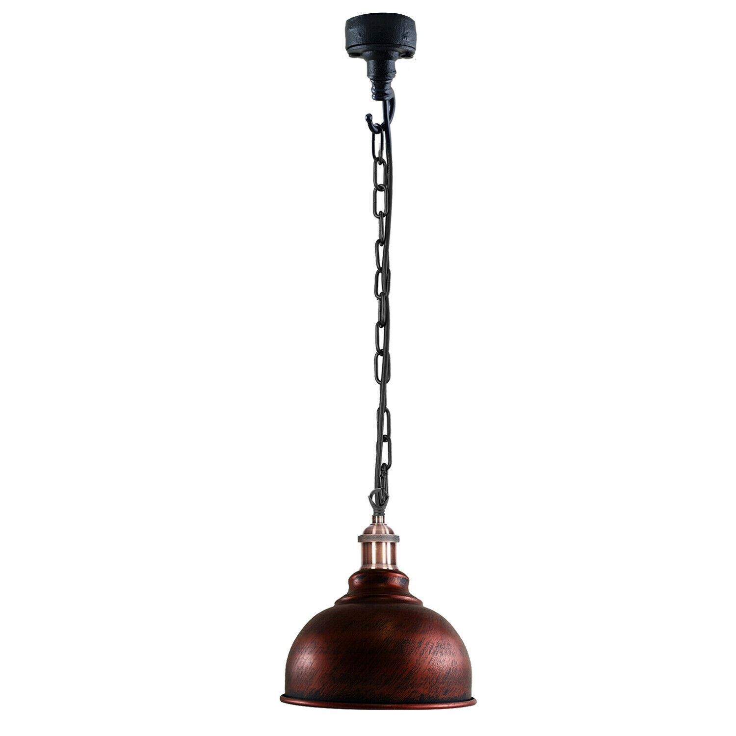 Industrial Vintage Ceiling Light in rustic red metal with a stylish pendant design, featuring a chain for hanging.