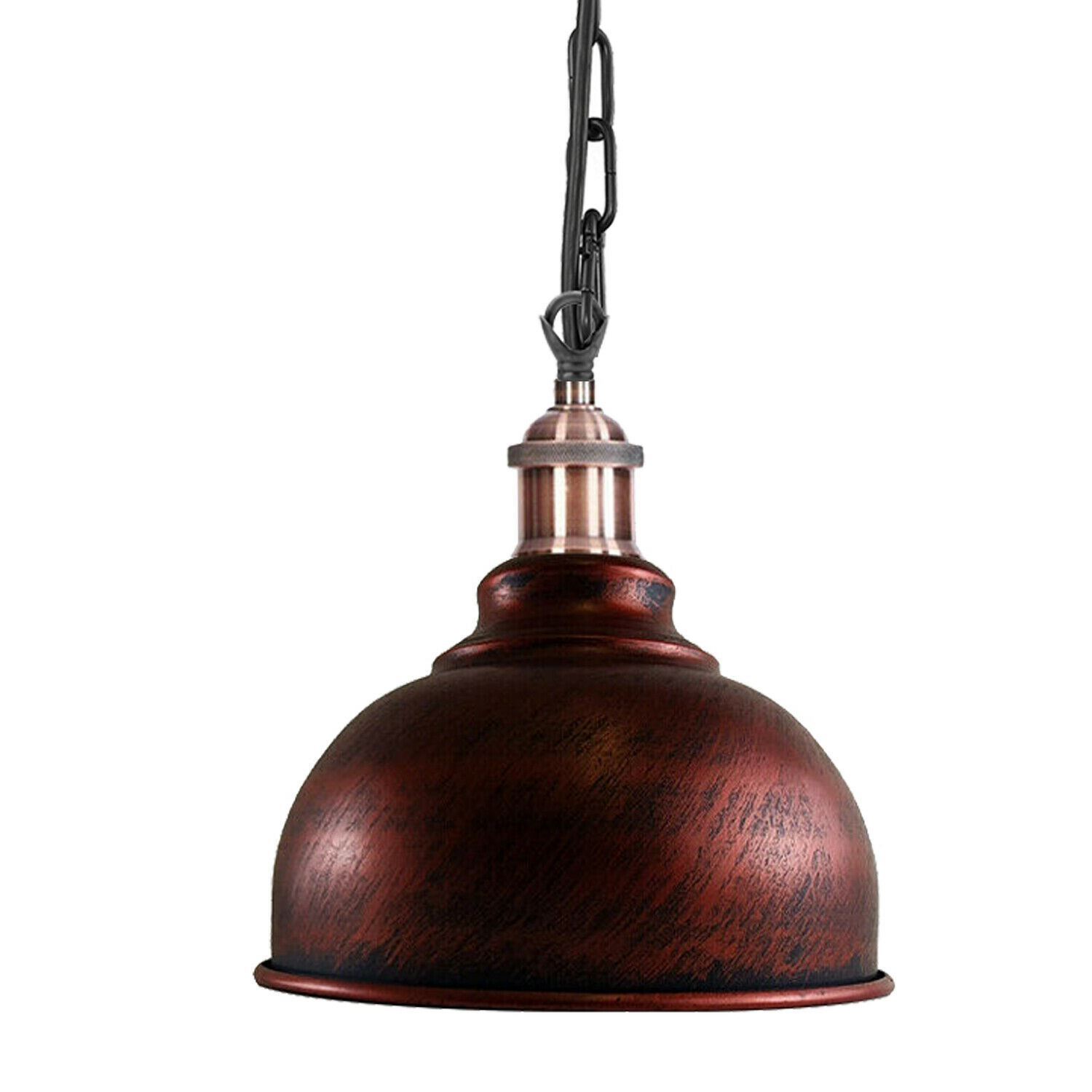 Industrial Vintage Ceiling Light in rustic red metal with a stylish pendant design, featuring a chain for hanging.