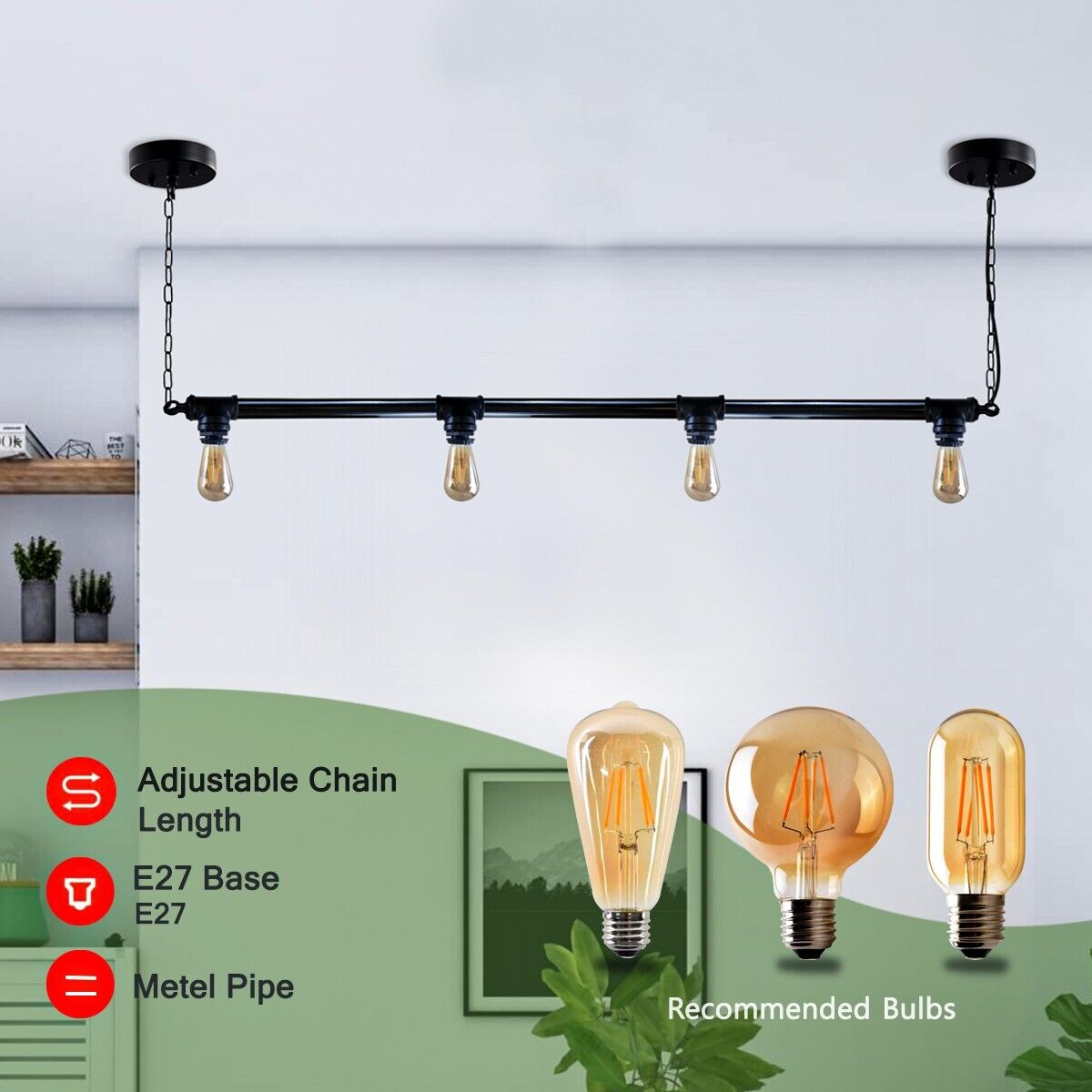 Industrial Vintage Downlight Hanging Ceiling Pendant with black pipe design, showcasing its elegant and durable construction.