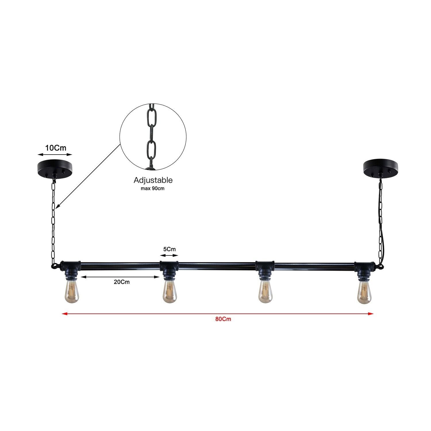 Industrial Vintage Downlight Hanging Ceiling Pendant with black pipe design, showcasing its elegant and durable construction.