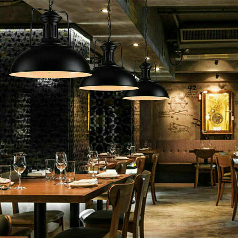 Industrial vintage metal adjustable hanging ceiling light with black exterior and white inner shade, perfect for modern and retro interiors.