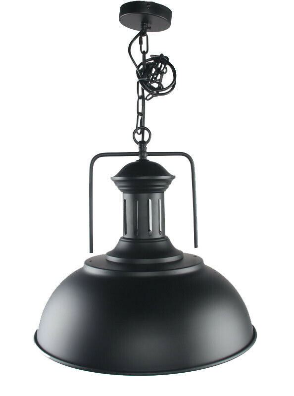 Industrial vintage metal adjustable hanging ceiling light with black exterior and white inner shade, perfect for modern and retro interiors.
