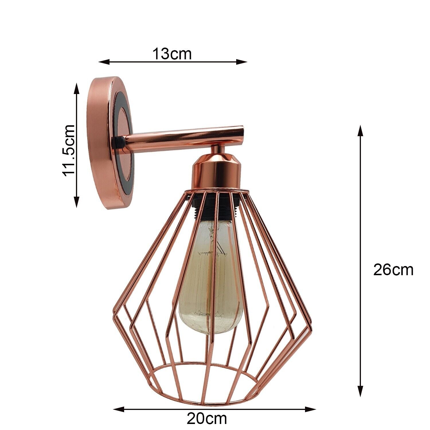 Industrial Vintage Metal Rose Gold Diamond Cage Wall Lamp showcasing elegant design and warm lighting.
