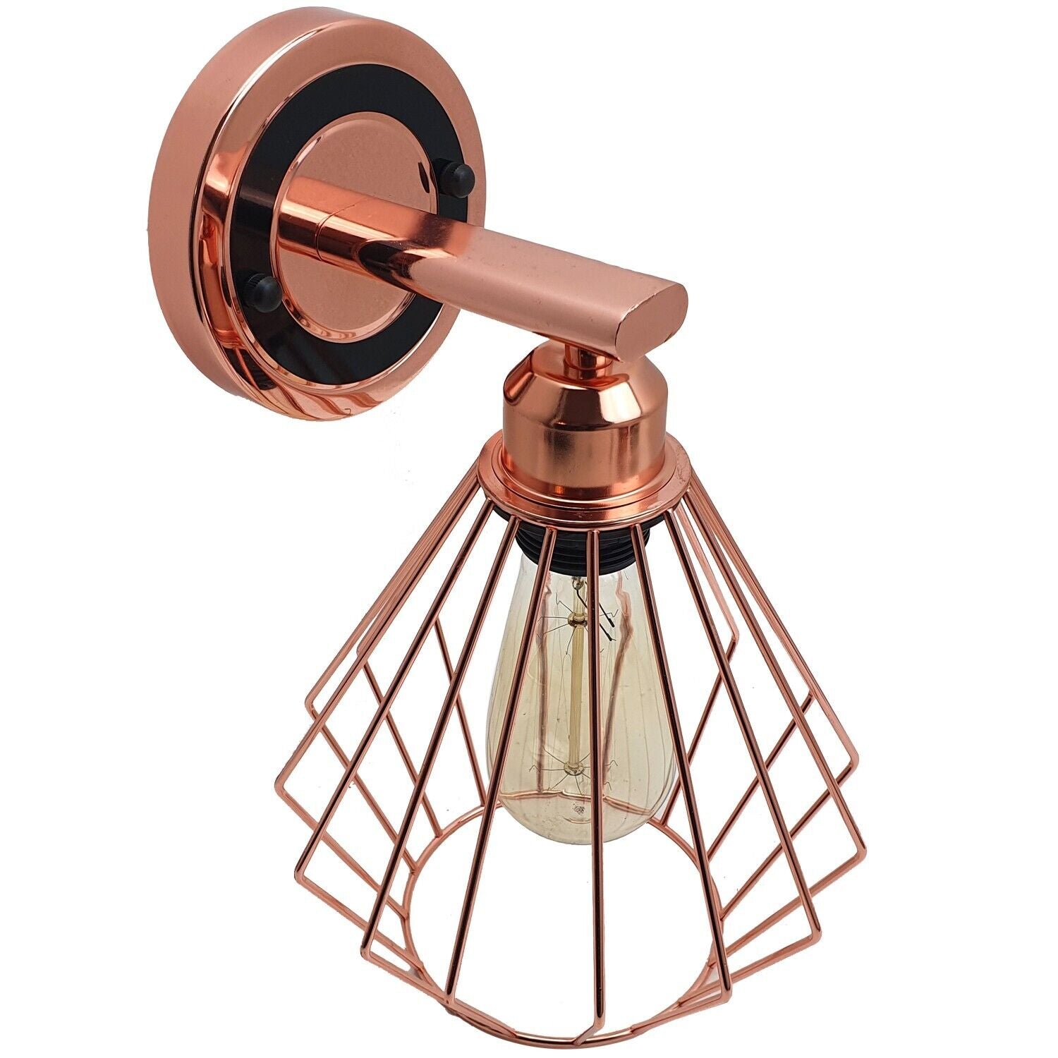 Industrial Vintage Metal Rose Gold Diamond Cage Wall Lamp showcasing elegant design and warm lighting.