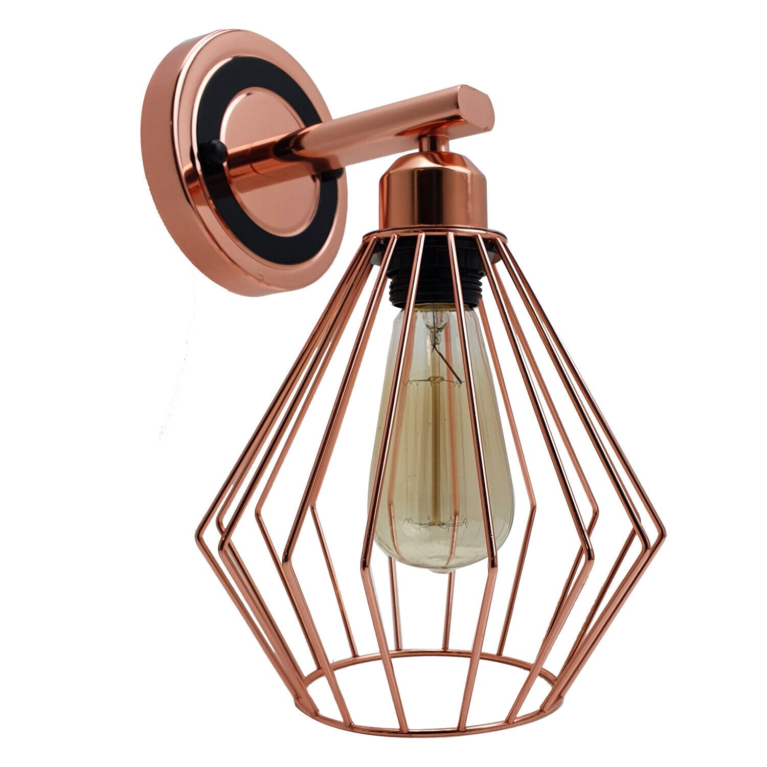 Industrial Vintage Metal Rose Gold Diamond Cage Wall Lamp showcasing elegant design and warm lighting.