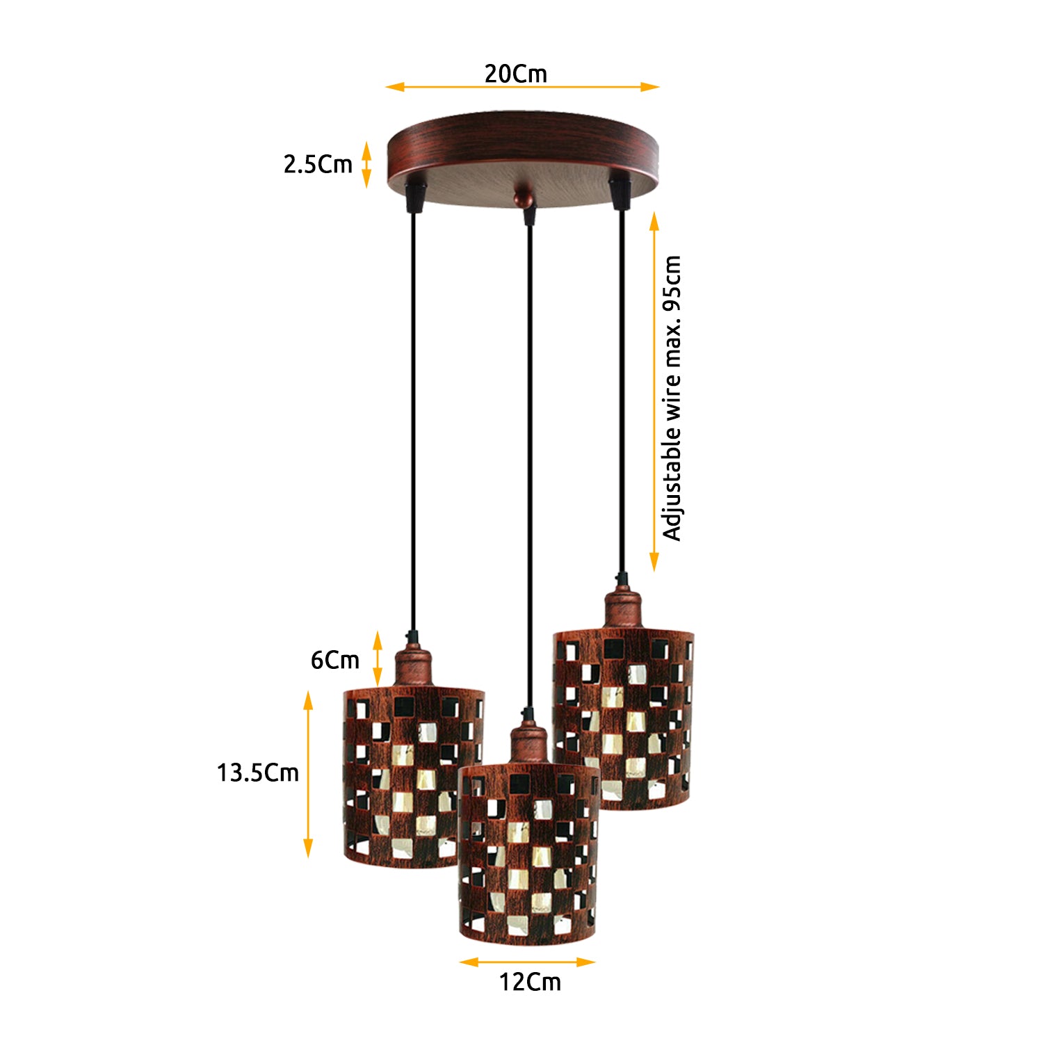 Industrial Vintage Retro light featuring a 3-way cage pendant design, showcasing metal and PVC materials, ideal for modern home decor.