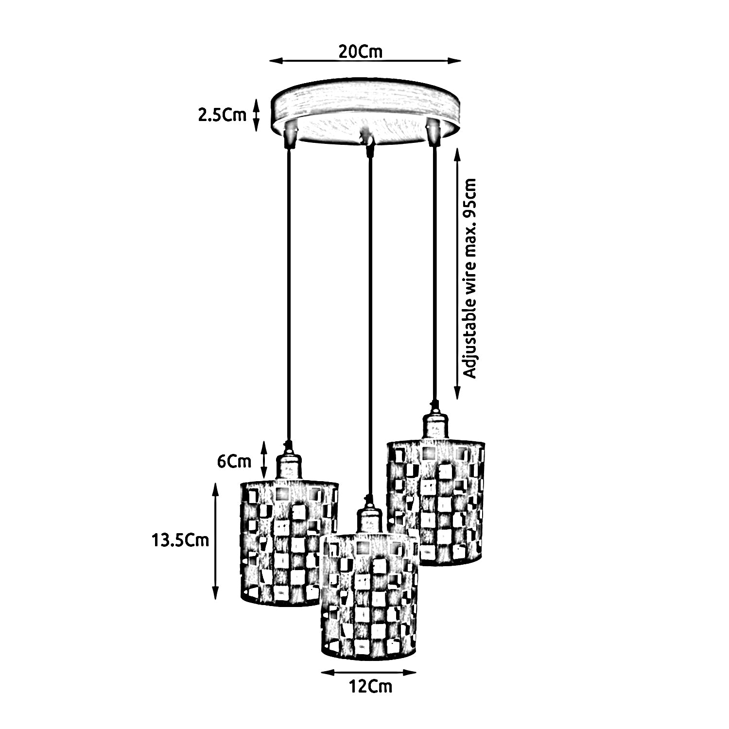 Industrial Vintage Retro light featuring a 3-way cage pendant design, showcasing metal and PVC materials, ideal for modern home decor.