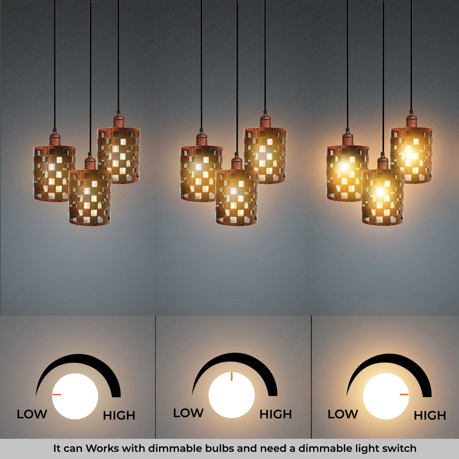 Industrial Vintage Retro light featuring a 3-way cage pendant design, showcasing metal and PVC materials, ideal for modern home decor.