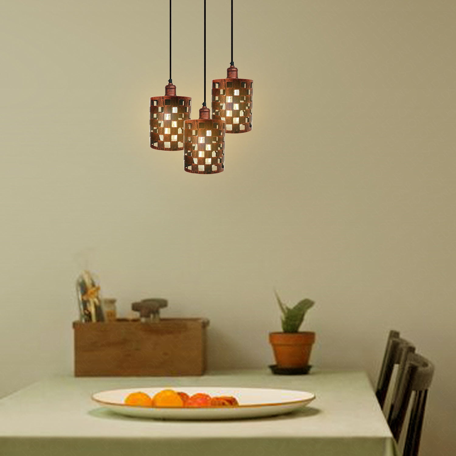 Industrial Vintage Retro light featuring a 3-way cage pendant design, showcasing metal and PVC materials, ideal for modern home decor.