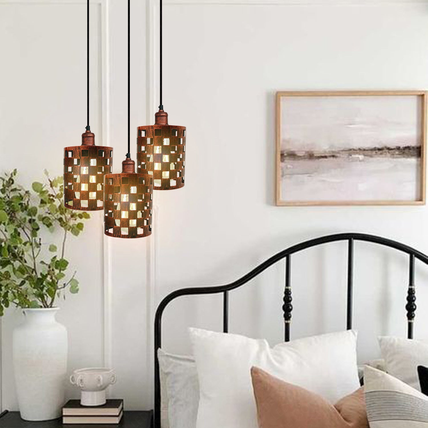Industrial Vintage Retro light featuring a 3-way cage pendant design, showcasing metal and PVC materials, ideal for modern home decor.