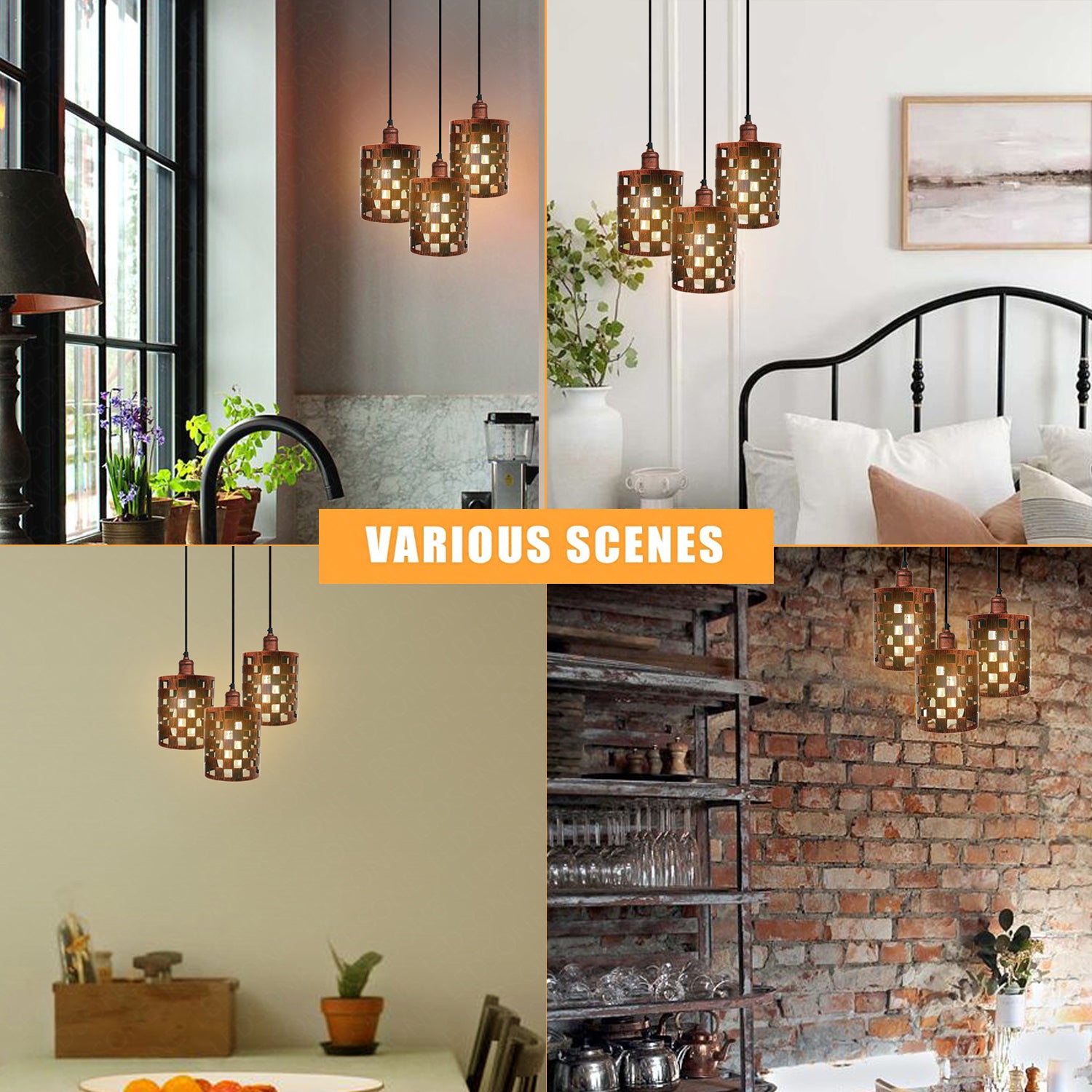 Industrial Vintage Retro light featuring a 3-way cage pendant design, showcasing metal and PVC materials, ideal for modern home decor.