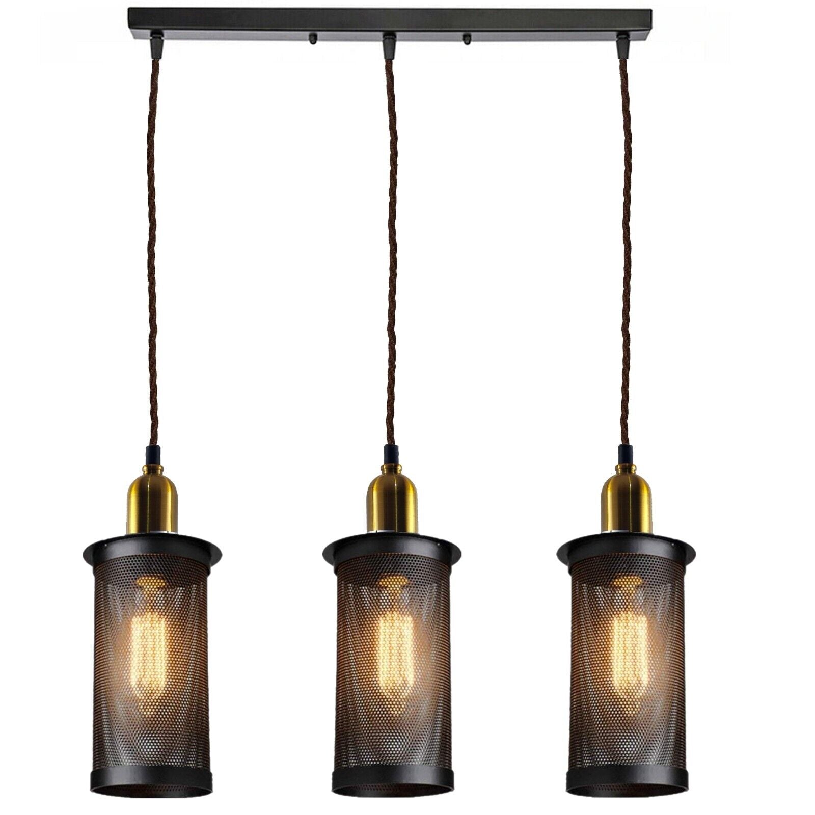 Industrial Vintage Retro Metal 3 Head Pendant Ceiling Lampshade with three adjustable lamp heads and metal finish, perfect for stylish indoor lighting.