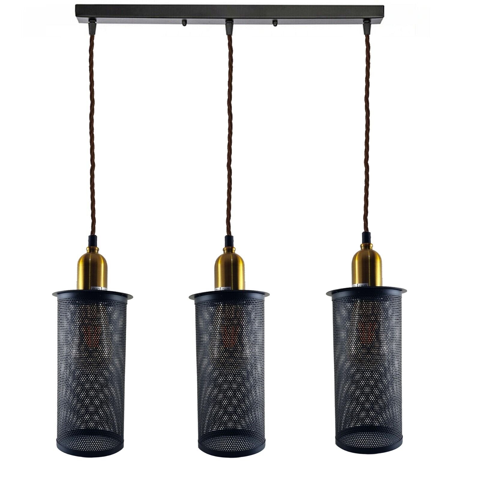 Industrial Vintage Retro Metal 3 Head Pendant Ceiling Lampshade with three adjustable lamp heads and metal finish, perfect for stylish indoor lighting.