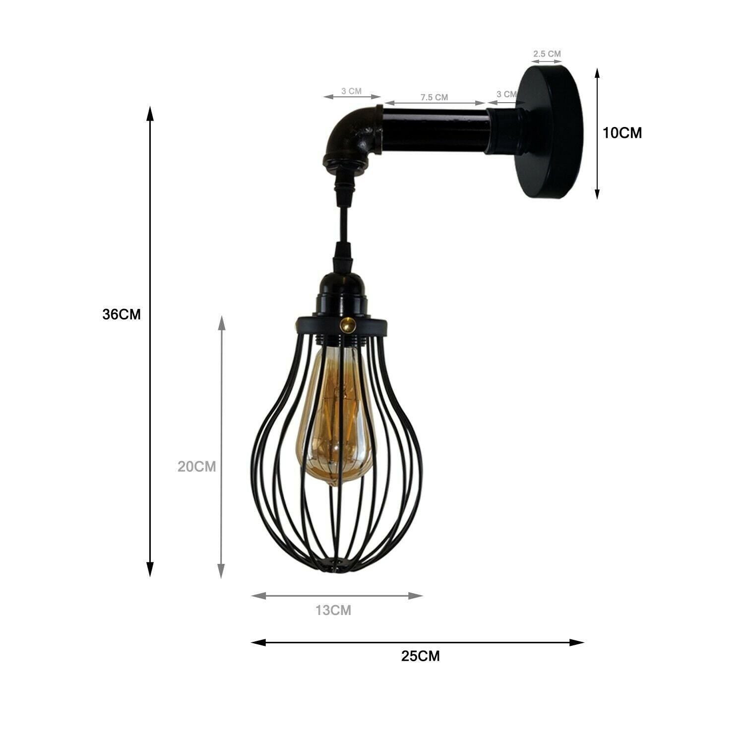 Industrial Vintage Retro Pipe Sconces Wall Light with black cage design, showcasing its stylish and functional features.
