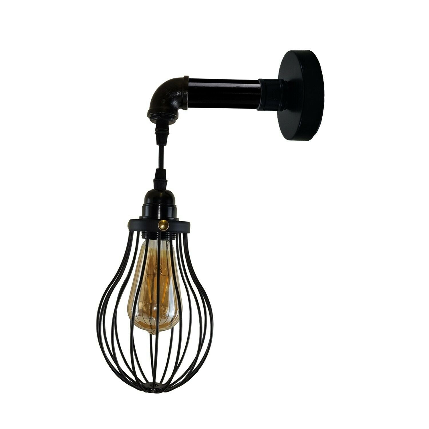 Industrial Vintage Retro Pipe Sconces Wall Light with black cage design, showcasing its stylish and functional features.