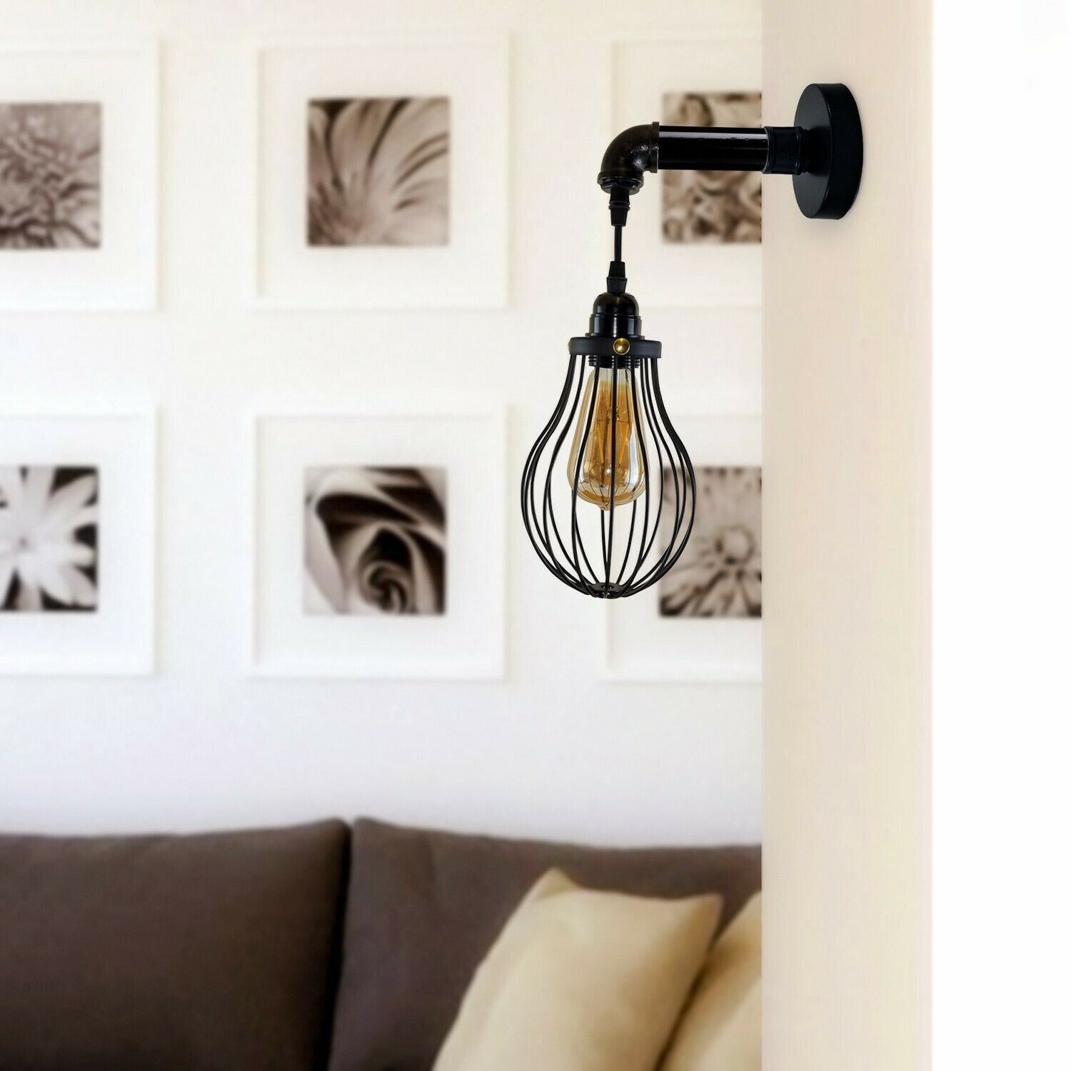 Industrial Vintage Retro Pipe Sconces Wall Light with black cage design, showcasing its stylish and functional features.