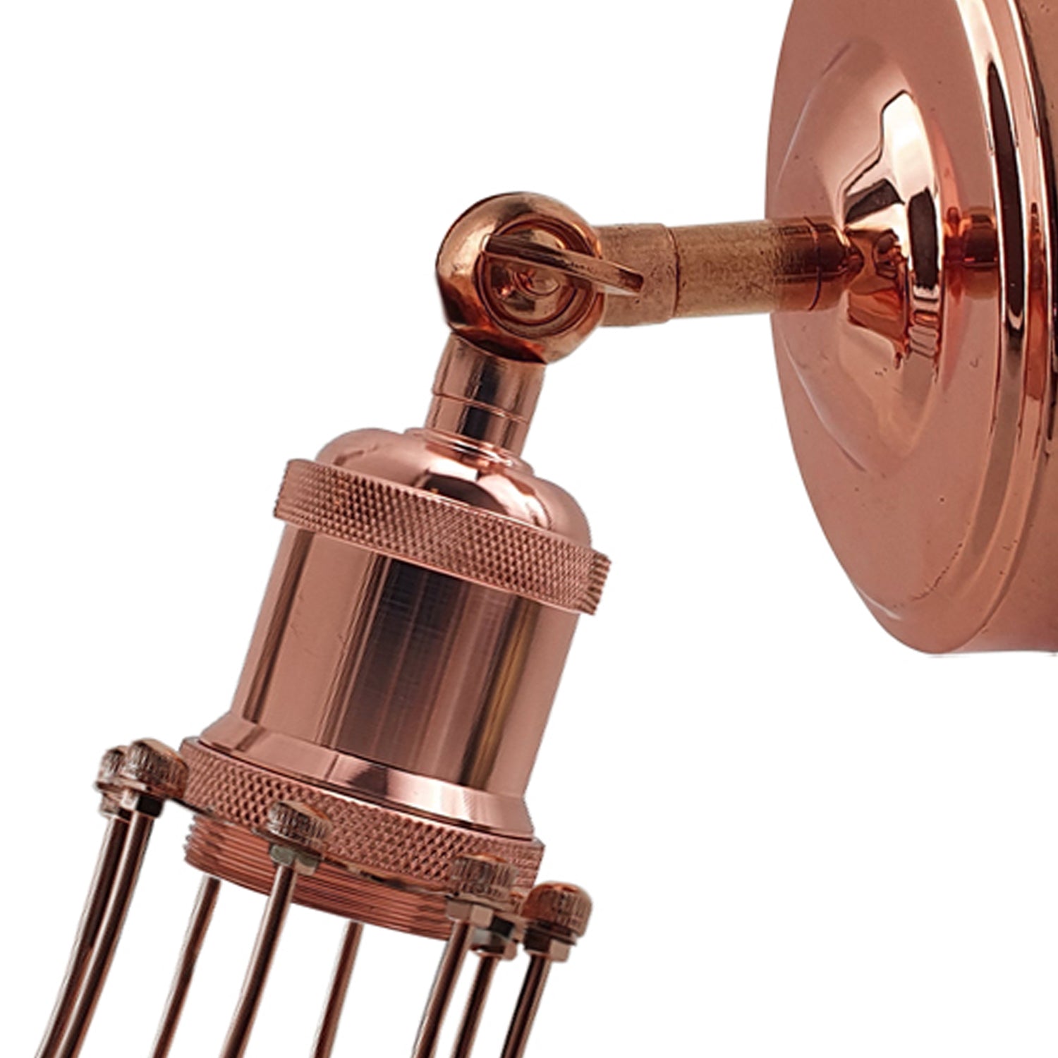 Industrial Vintage Retro Rose Gold Sconce Wall Light with cage design, showcasing elegant craftsmanship and warm lighting.