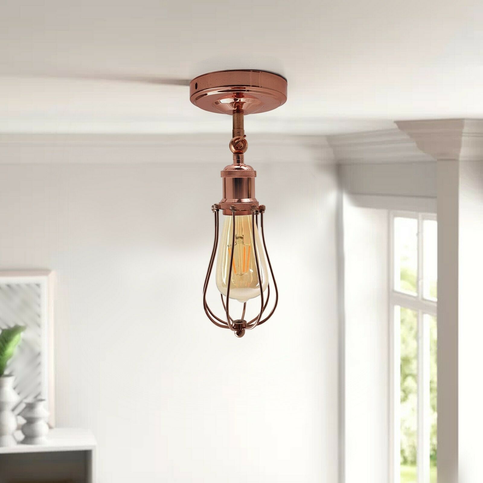 Industrial Vintage Retro Rose Gold Sconce Wall Light with cage design, showcasing elegant craftsmanship and warm lighting.