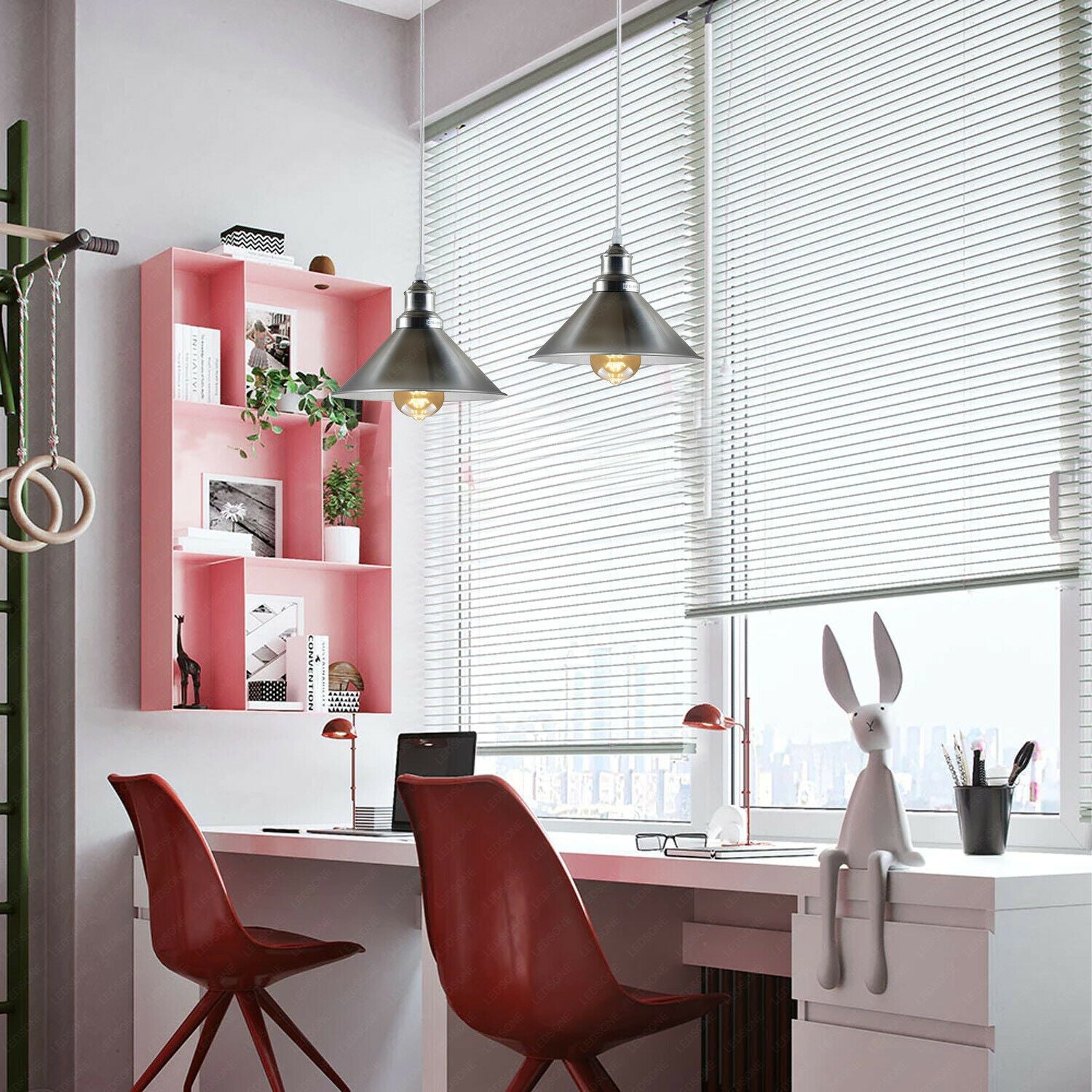 Industrial Vintage single ceiling pendant light with a metal cone design in satin finish, showcasing its elegant and modern aesthetic.