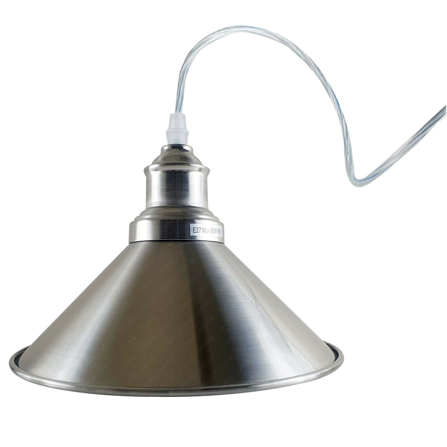 Industrial Vintage single ceiling pendant light with a metal cone design in satin finish, showcasing its elegant and modern aesthetic.