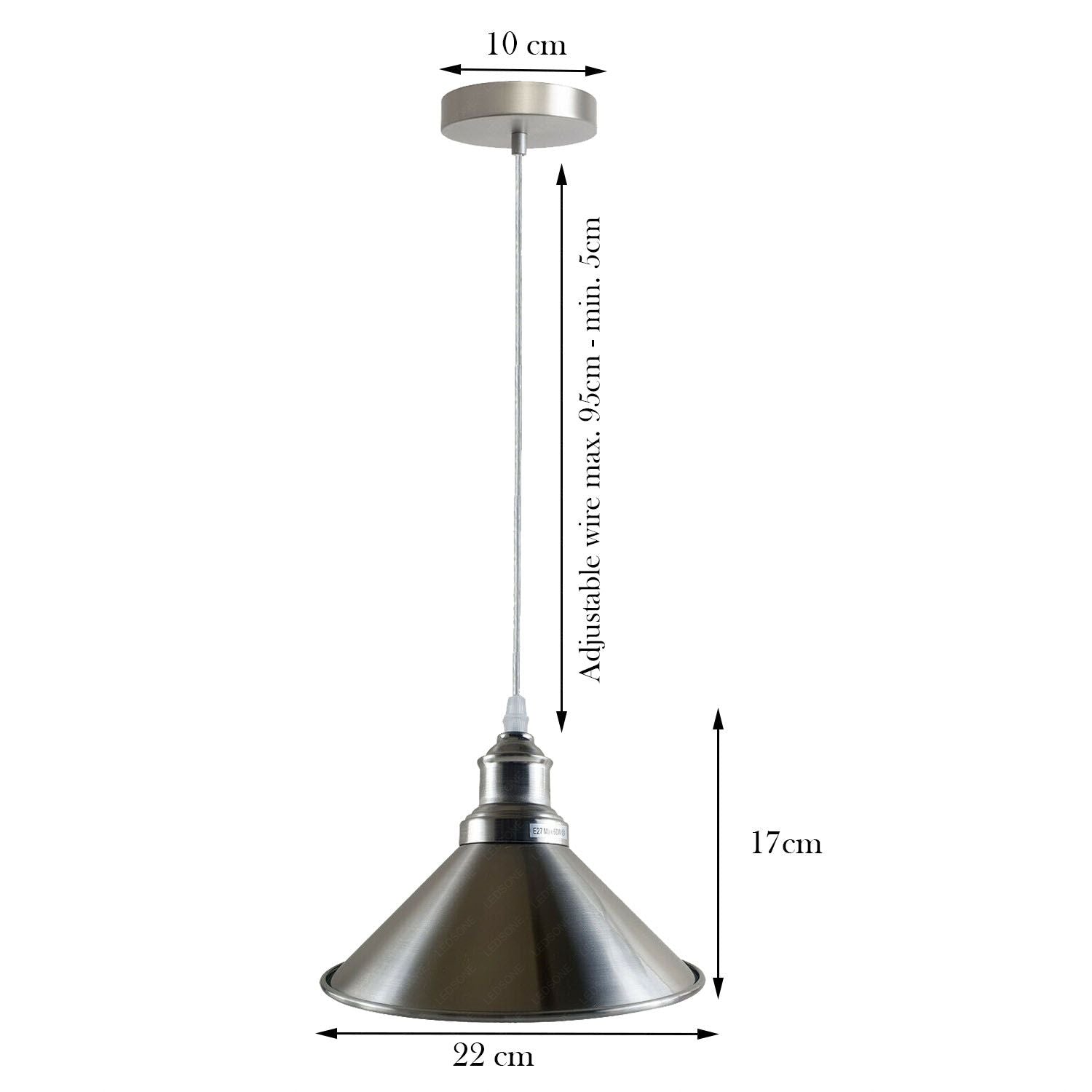 Industrial Vintage single ceiling pendant light with a metal cone design in satin finish, showcasing its elegant and modern aesthetic.