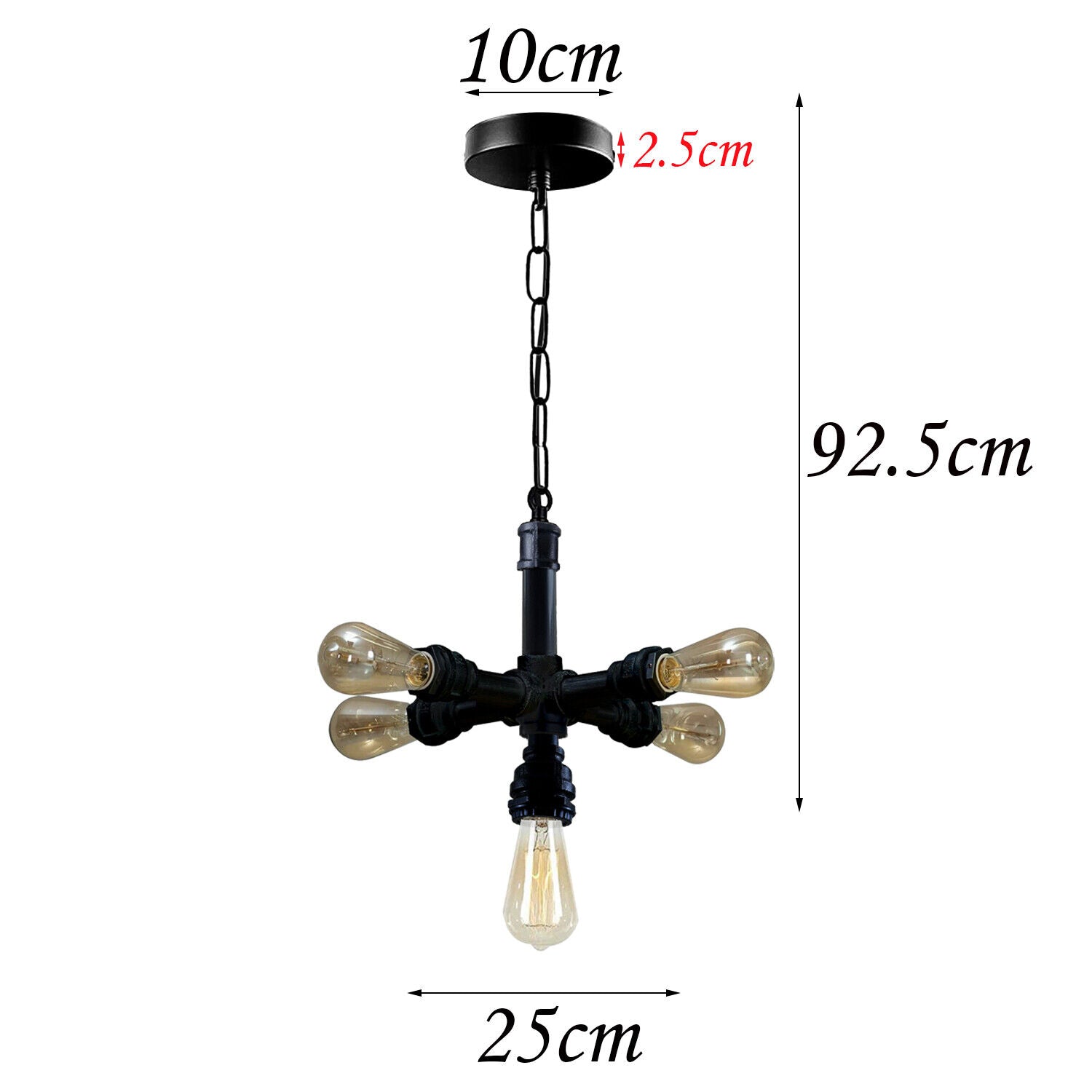 Industrial Vintage Steam Punk 5 Way Over Pendant Indoor Ceiling light with black metal finish, showcasing its unique design and elegant craftsmanship.