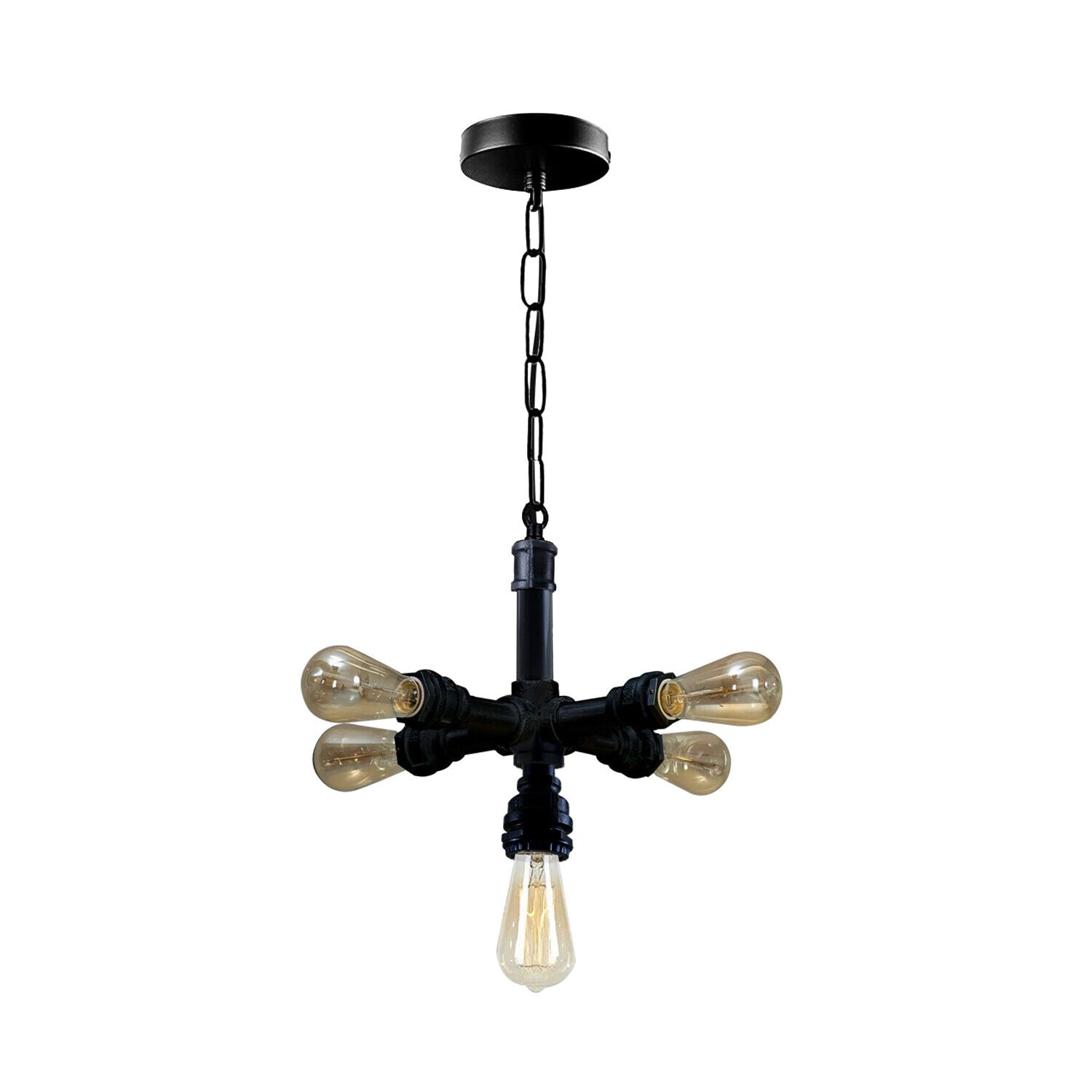 Industrial Vintage Steam Punk 5 Way Over Pendant Indoor Ceiling light with black metal finish, showcasing its unique design and elegant craftsmanship.