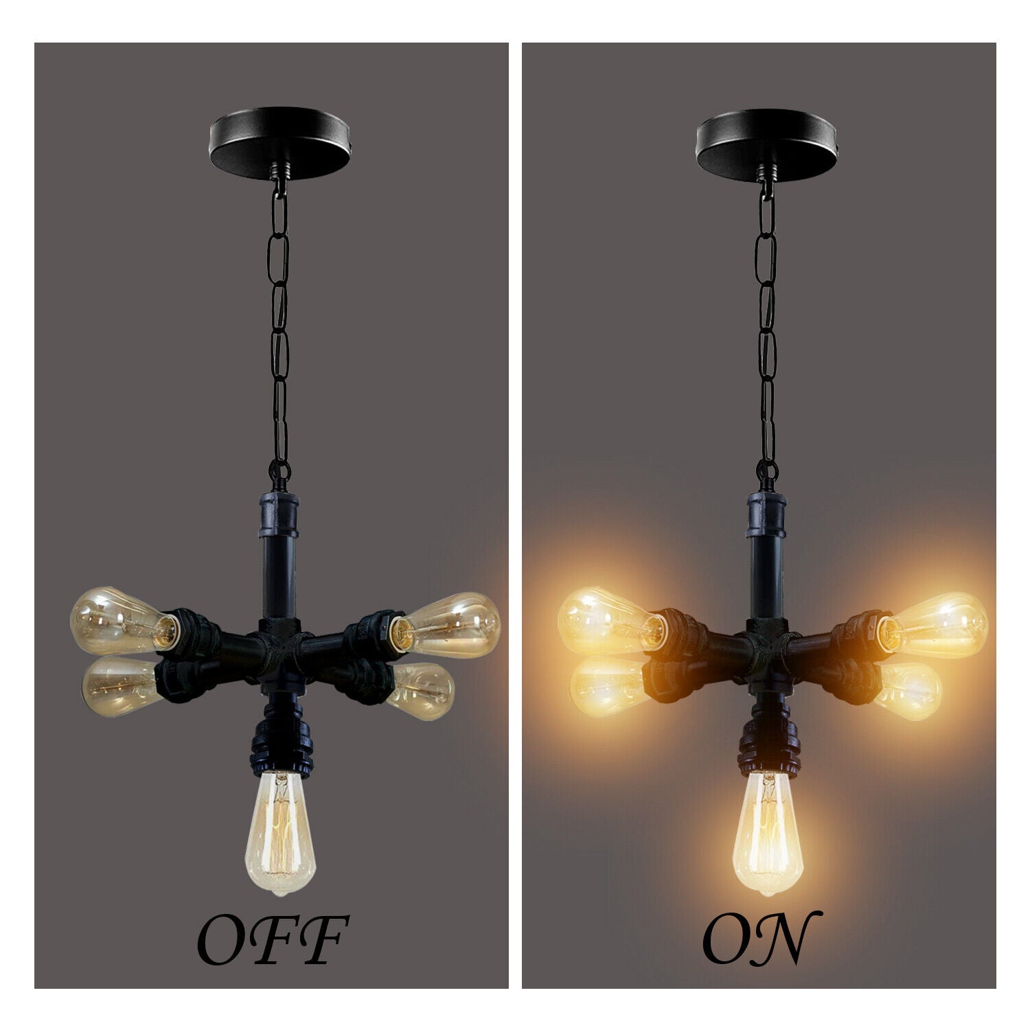 Industrial Vintage Steam Punk 5 Way Over Pendant Indoor Ceiling light with black metal finish, showcasing its unique design and elegant craftsmanship.