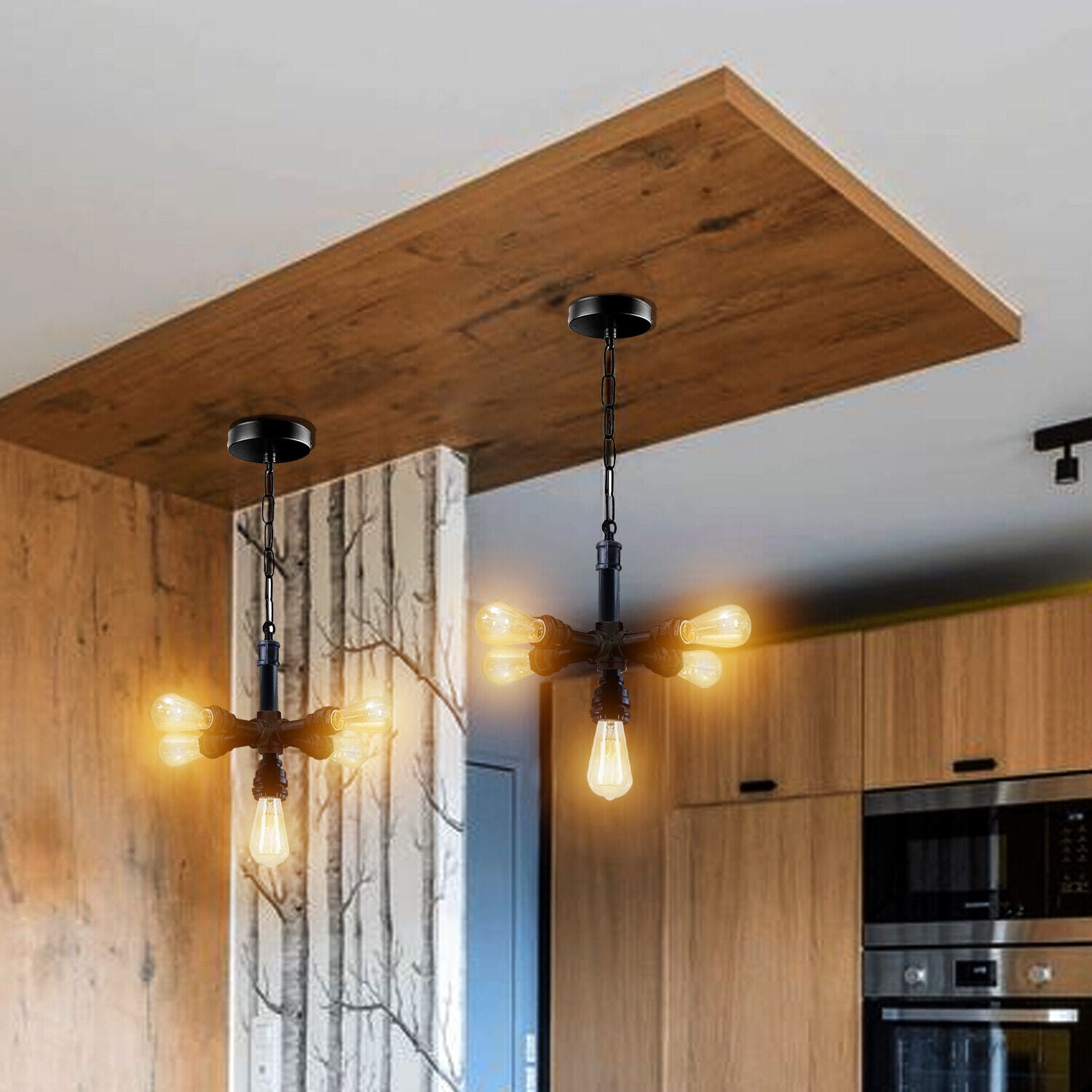 Industrial Vintage Steam Punk 5 Way Over Pendant Indoor Ceiling light with a unique design and black metal finish, perfect for various indoor settings.