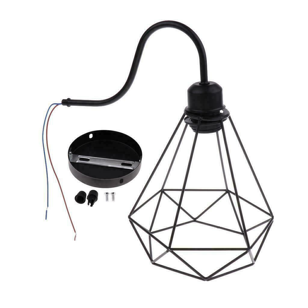 Industrial vintage wall lamp with wire cage design, E26 socket, and iron construction, available in multiple shapes.