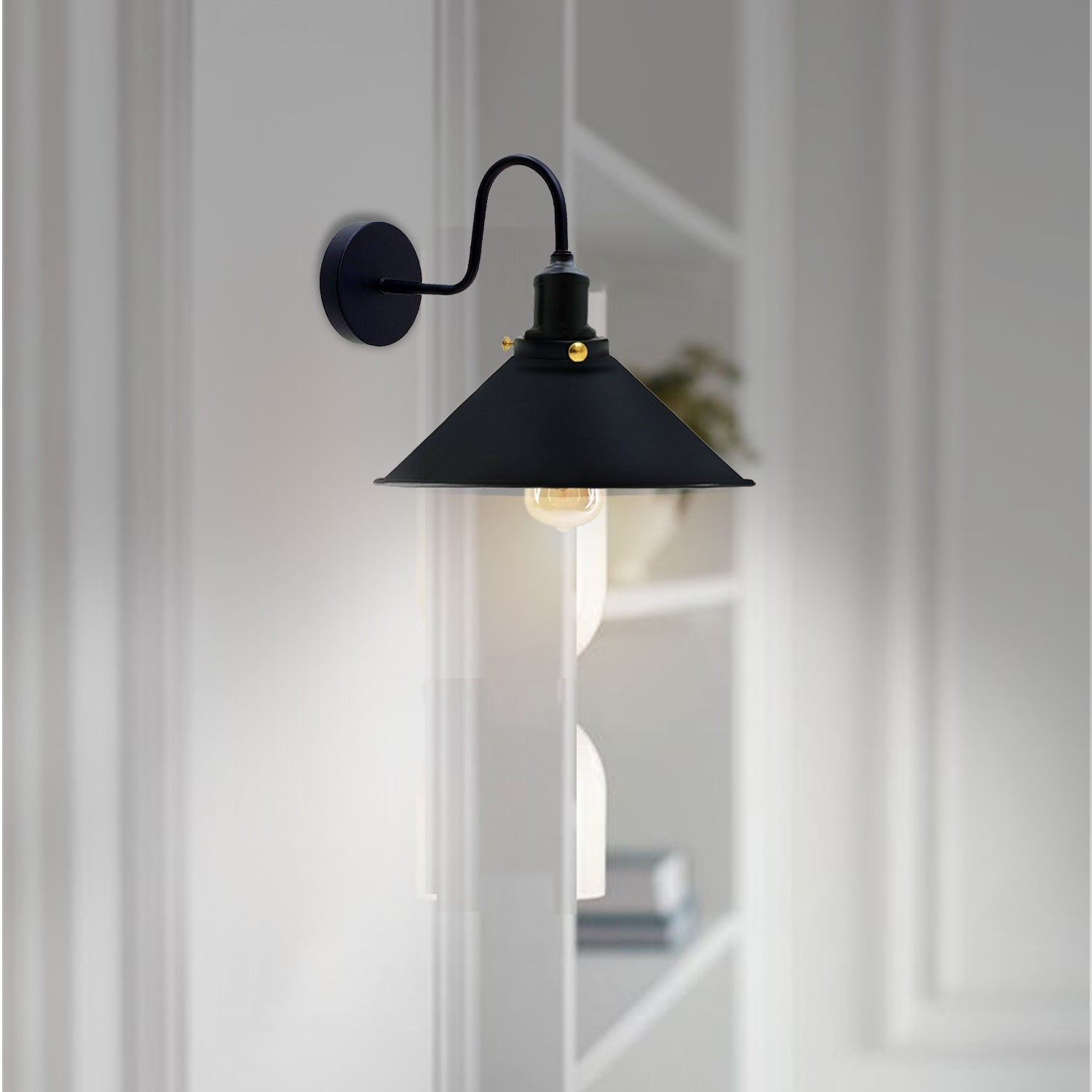 Industrial Wall Lamp Gooseneck Sconce featuring a vintage metal shade and elegant design, perfect for home decor.