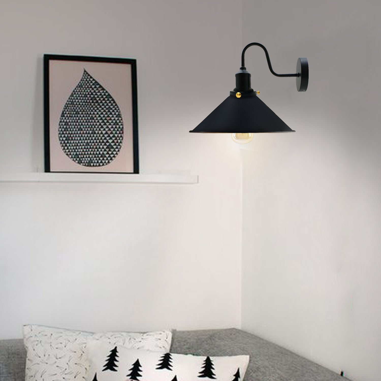 Industrial Wall Lamp Gooseneck Sconce featuring a vintage metal shade and elegant design, perfect for home decor.