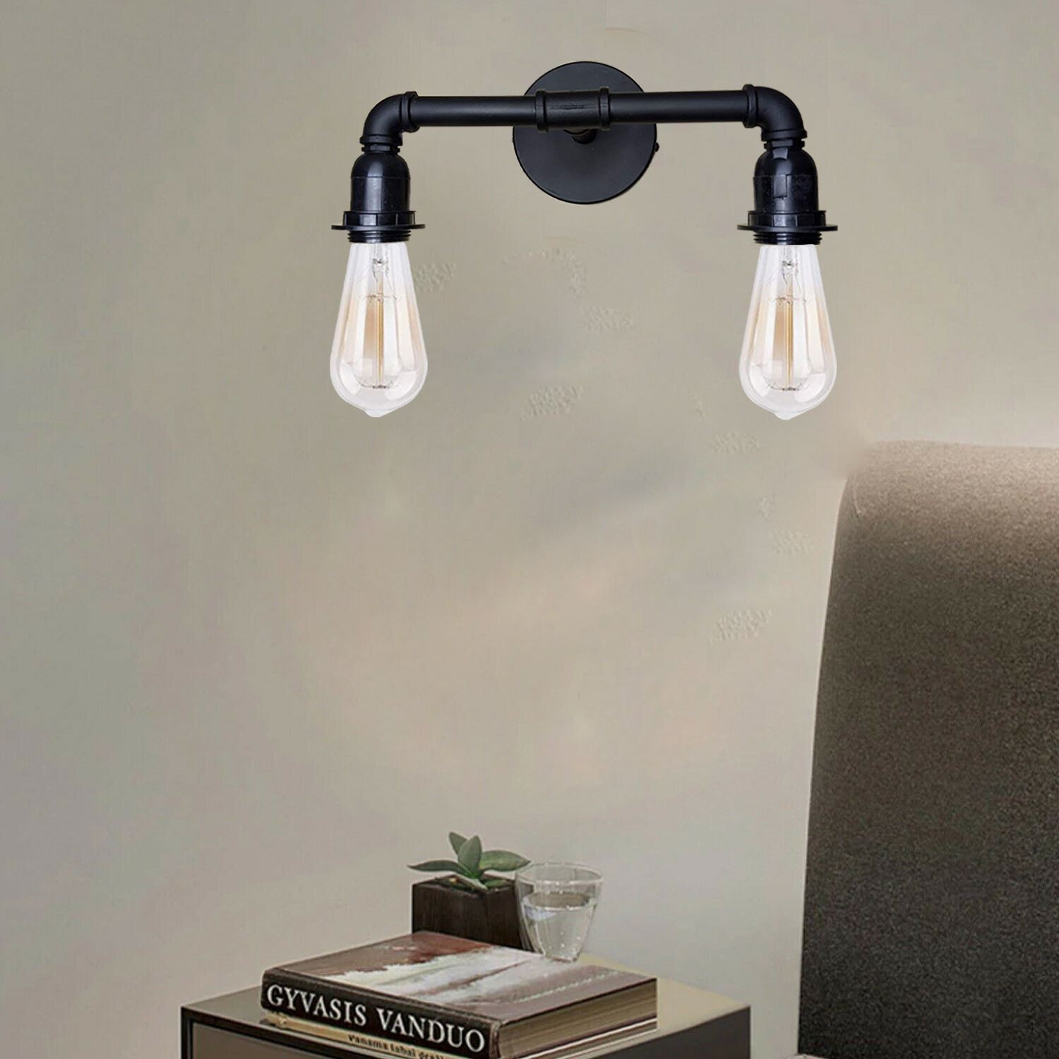 Industrial Wall Pipe Lamp featuring a vintage design with metal construction, ideal for indoor lighting.