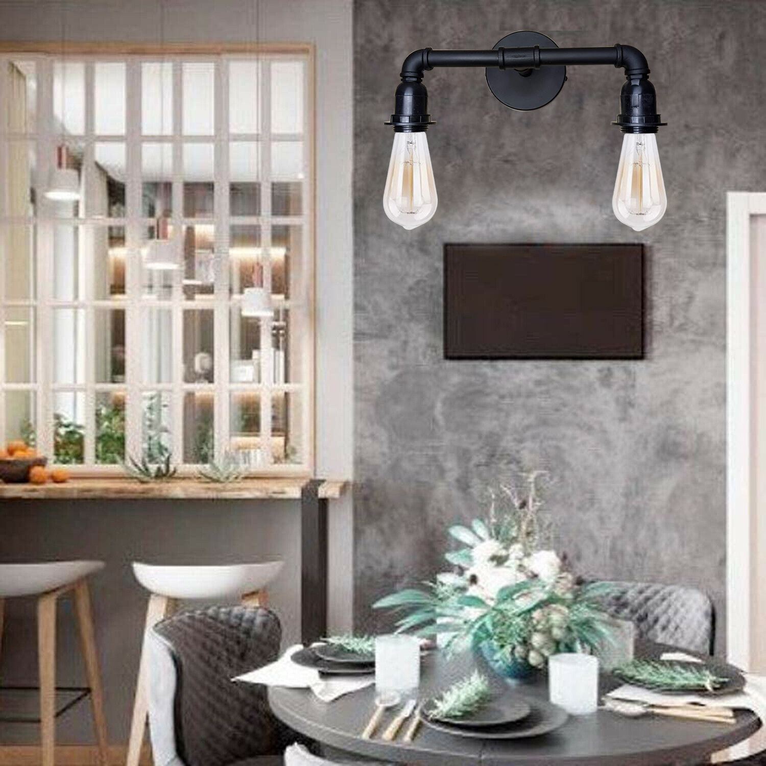 Industrial Wall Pipe Lamp featuring a vintage design with metal construction, ideal for indoor lighting.