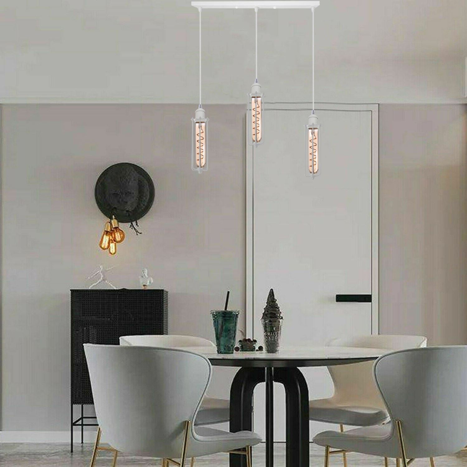 Industrial White Wire Cage Shade 3 Head Pendant Light showcasing its elegant design and three light holders.