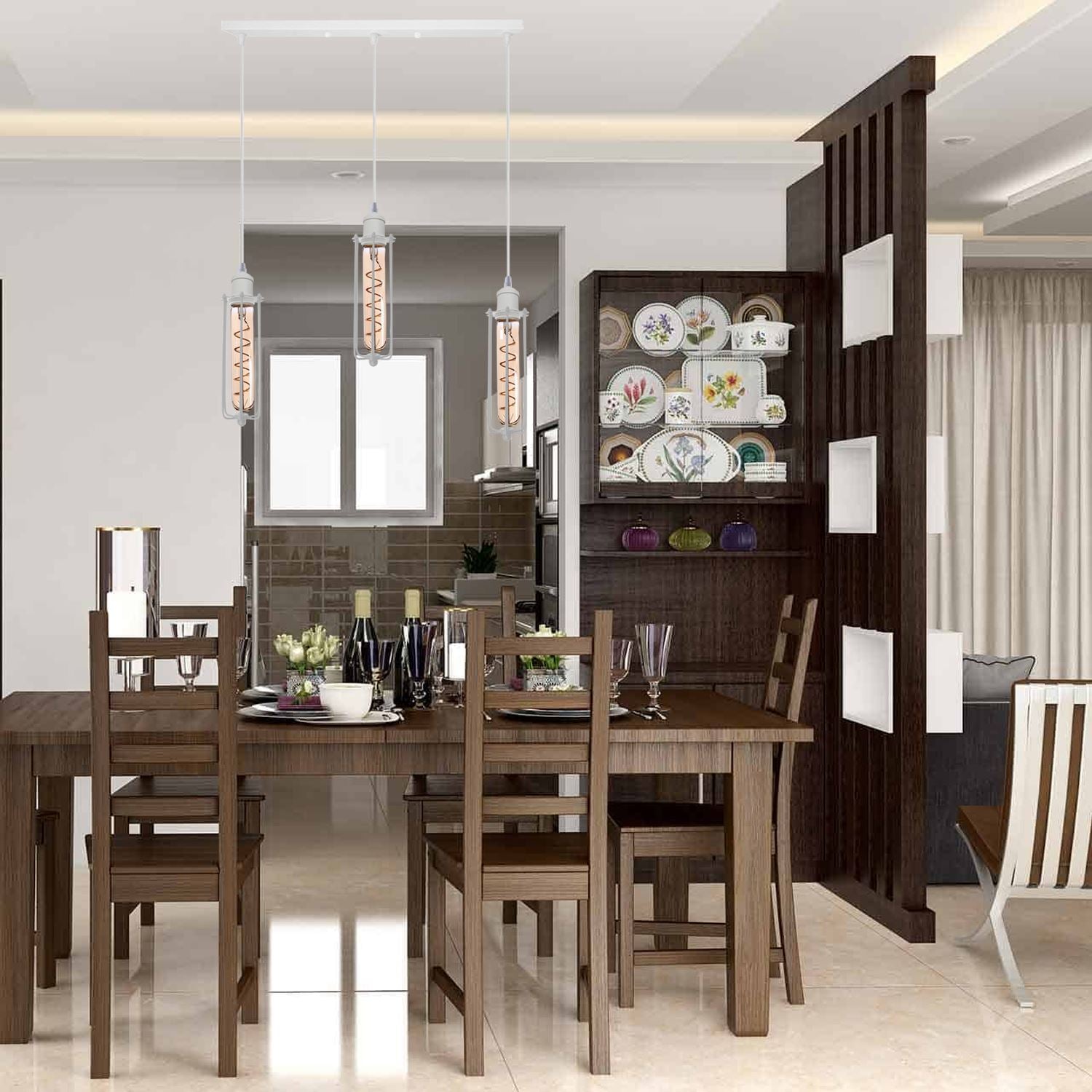 Industrial White Wire Cage Shade 3 Head Pendant Light showcasing its elegant design and three light holders.