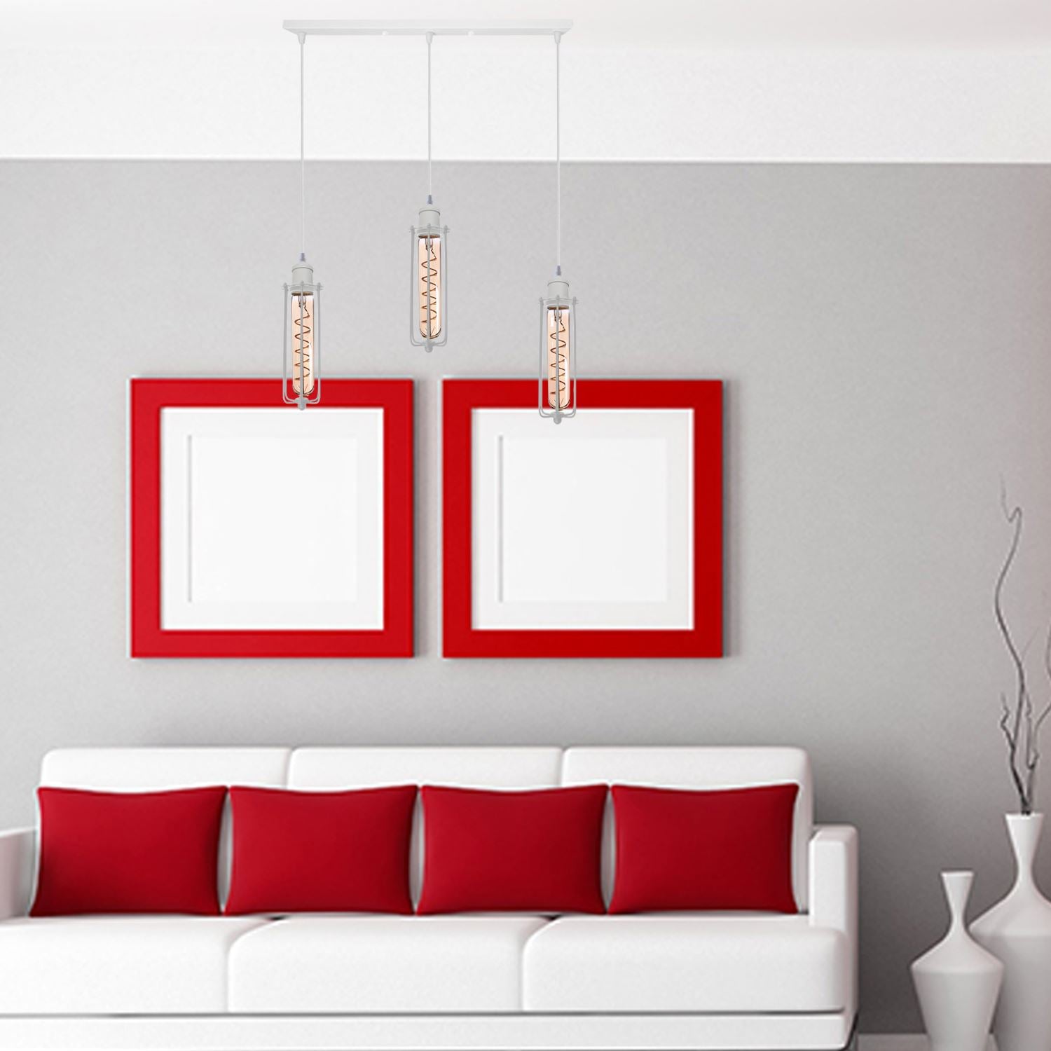 Industrial White Wire Cage Shade 3 Head Pendant Light showcasing its elegant design and three light holders.