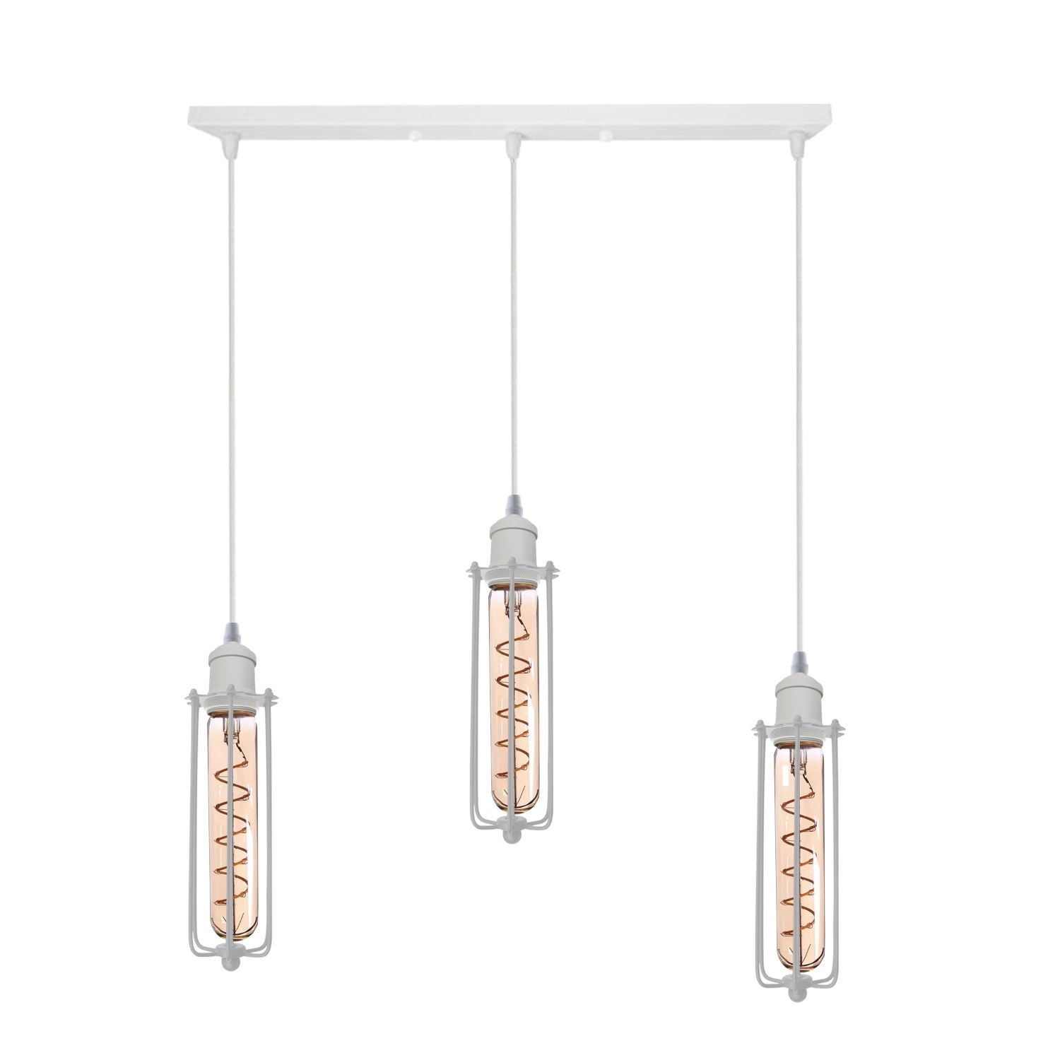 Industrial White Wire Cage Shade 3 Head Pendant Light showcasing its elegant design and three light holders.