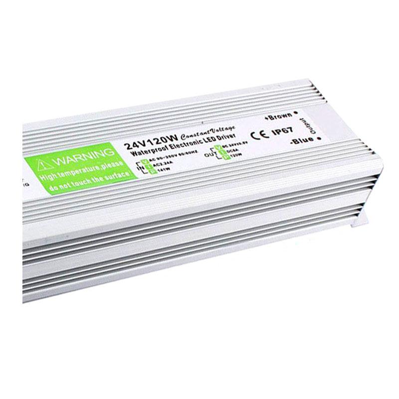 IP67 DC 24V 120W LED Driver Power Supply with waterproof casing and multiple protection features.