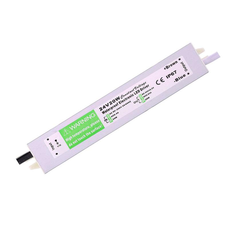 IP67 DC 24V 20W LED Driver Power Supply with waterproof casing and multiple protection features.