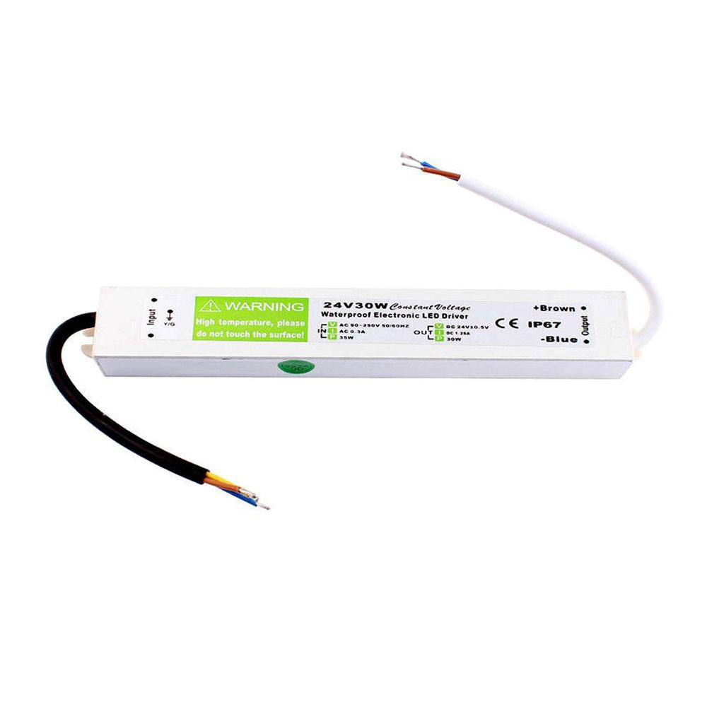 IP67 DC24V 30W LED Driver Power Supply Transformer designed for outdoor use with waterproof features and safety protections.