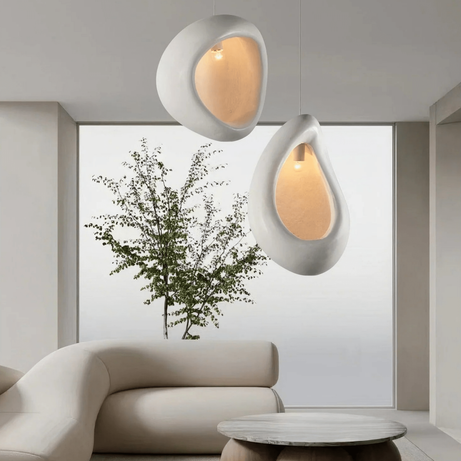 Elegant Istvan Pendant light hanging freely, showcasing its handcrafted design and gentle illumination.