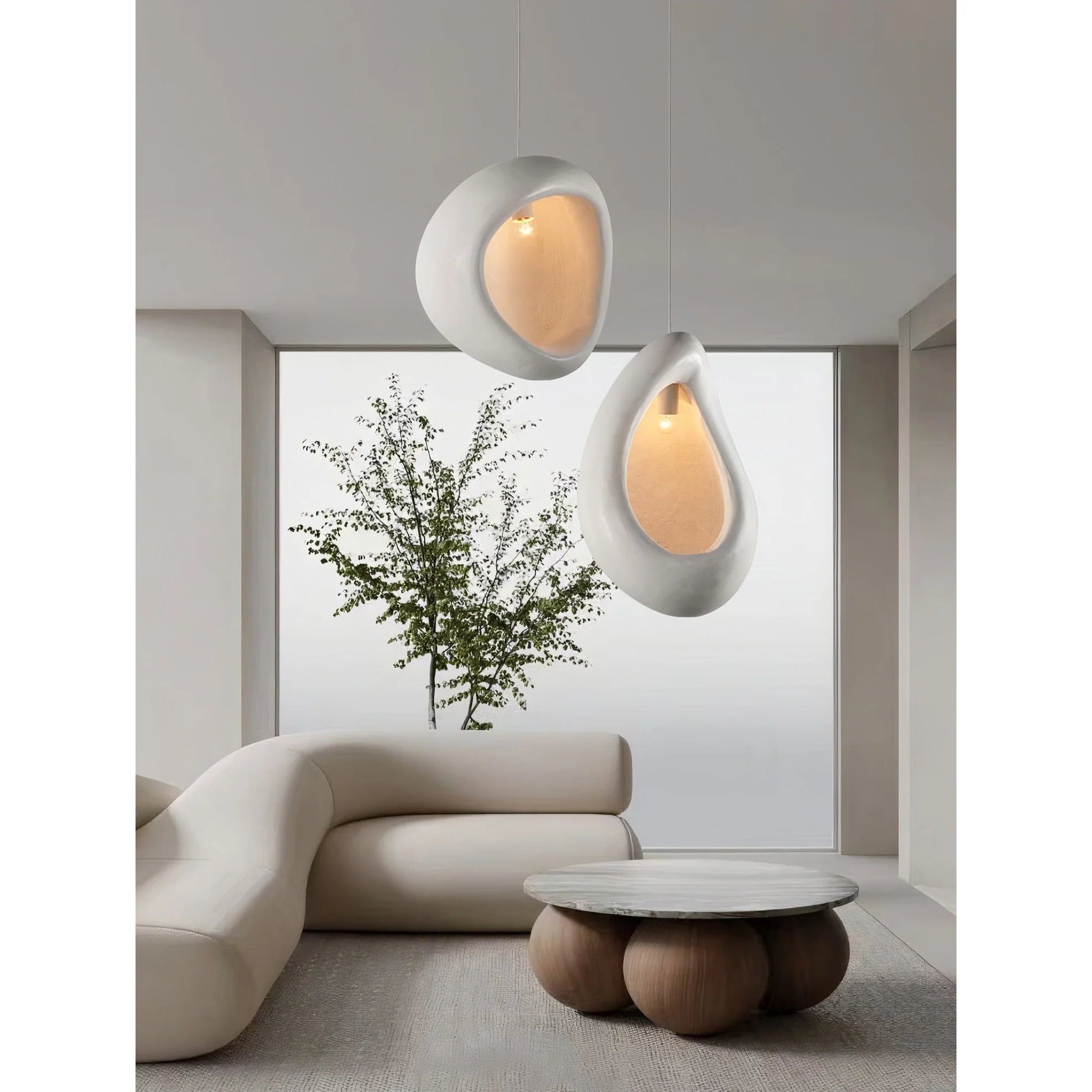 Elegant Istvan Pendant light hanging freely, showcasing its handcrafted design and gentle illumination.