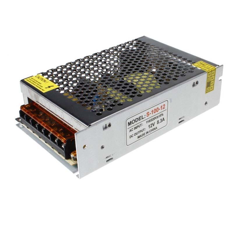 LED 100W 8.3A Power Supply Transformer with specifications and features highlighted, suitable for powering LED lights.