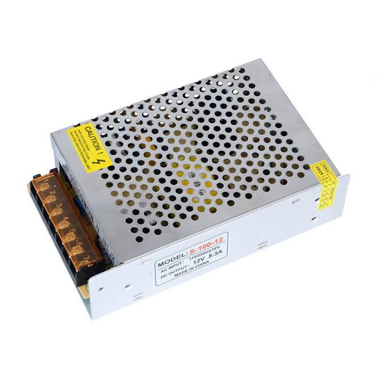 LED 100W 8.3A Power Supply Transformer with specifications and features highlighted, suitable for powering LED lights.