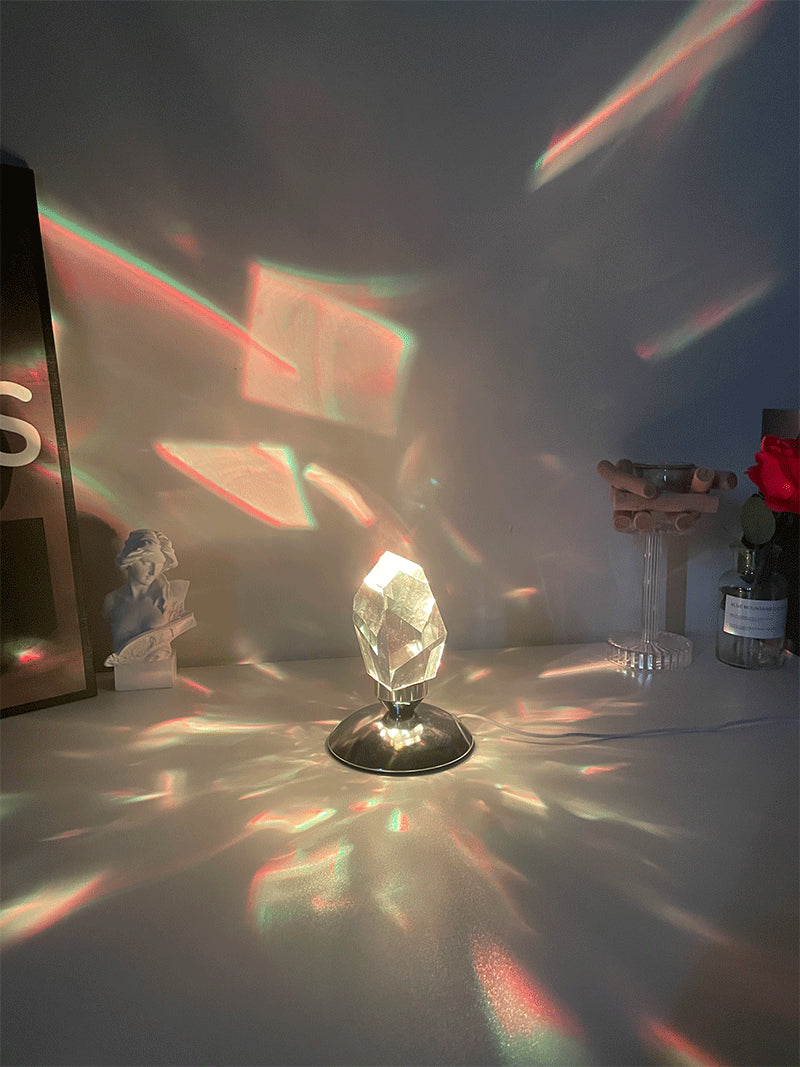Elegant Led Crystal Night Light with remote control, showcasing its diamond cut design and vibrant color options.