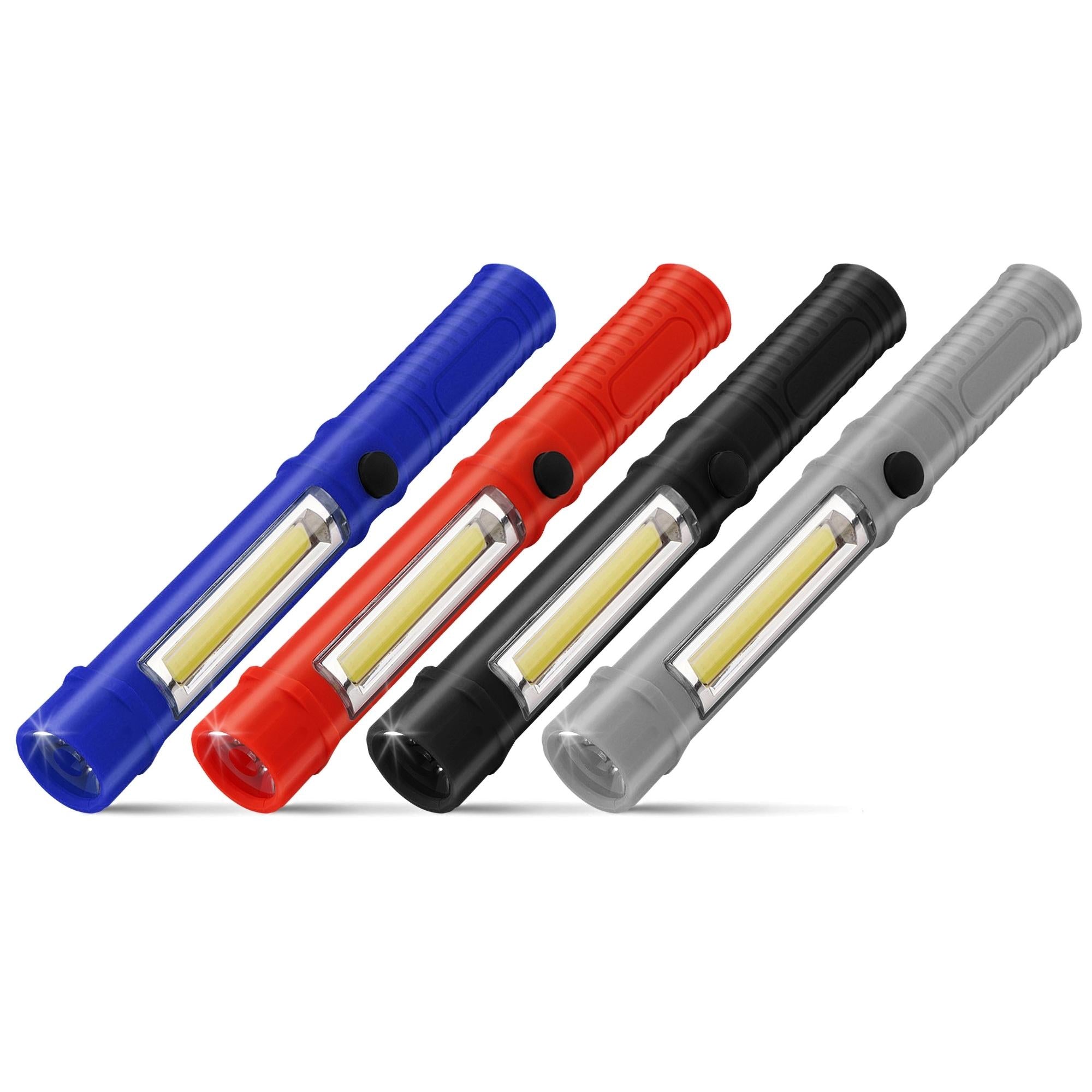 LED Pocket Flashlight with Magnetic Base and Clip, showcasing its compact design and bright light output.