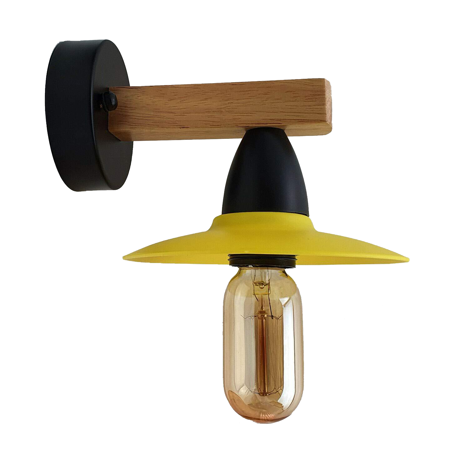 LEDSon industrial vintage wood wall light fixture with E27 UK holder, showcasing a modern vintage design with PVC shade.