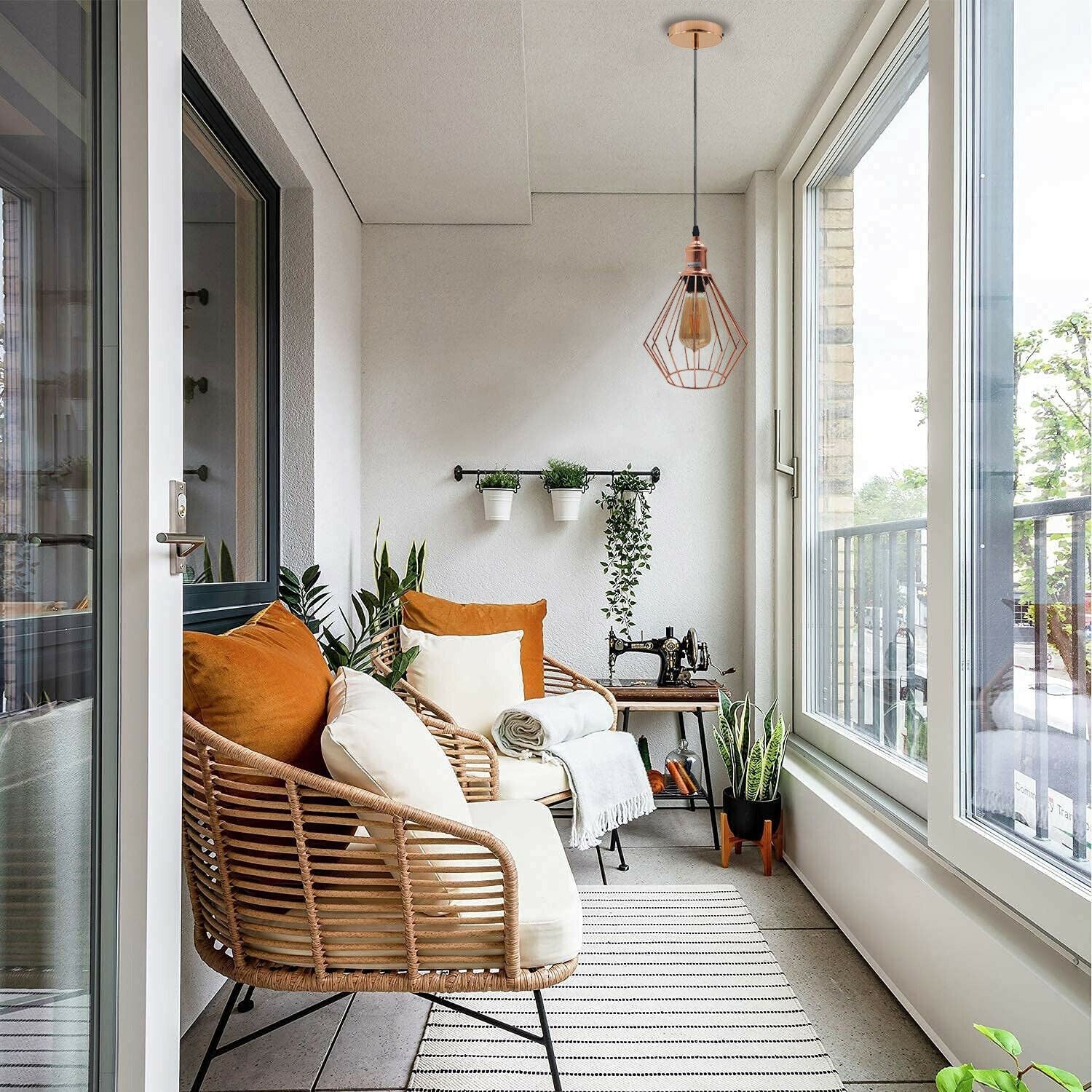 Metal Diamond Cage Ceiling Pendant Light in rose gold finish, showcasing its modern design and elegant structure.