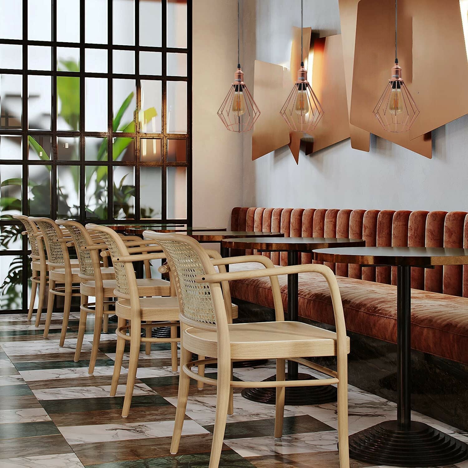 Metal Diamond Cage Ceiling Pendant Light in rose gold finish, showcasing its modern design and elegant structure.